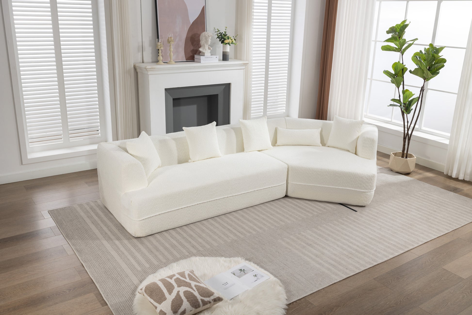 [VIDEO PROVIDED] Modular Living room sofa set, modern minimalist style sofa, salon upholstered sleeper sofa, 2 PC free combination, round fiber fabric, anti-wrinkle fabric, creamy-white House to Home Furnishings LLC