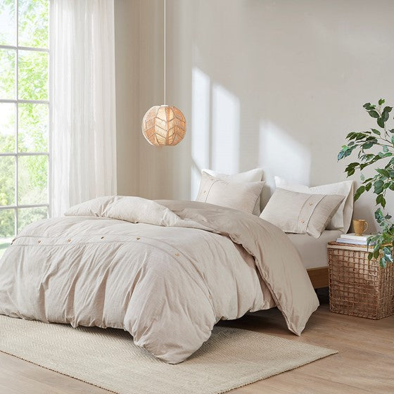 3 Piece Organic Cotton Oversized Duvet Cover Set Natural Full/Queen Olliix.com