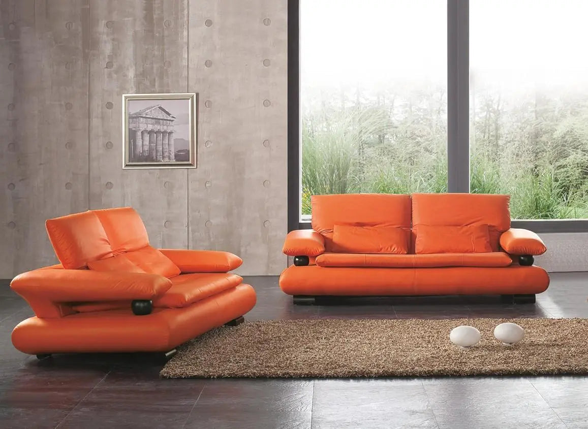 410 Contemporary Sofa and Loveseat in Orange Color by ESF Furniture ESF Furniture