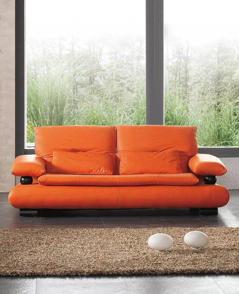 ESF Furniture - 410 Modern Leather Sofa in Rich Orange - 4103ORANGE ESF Furniture