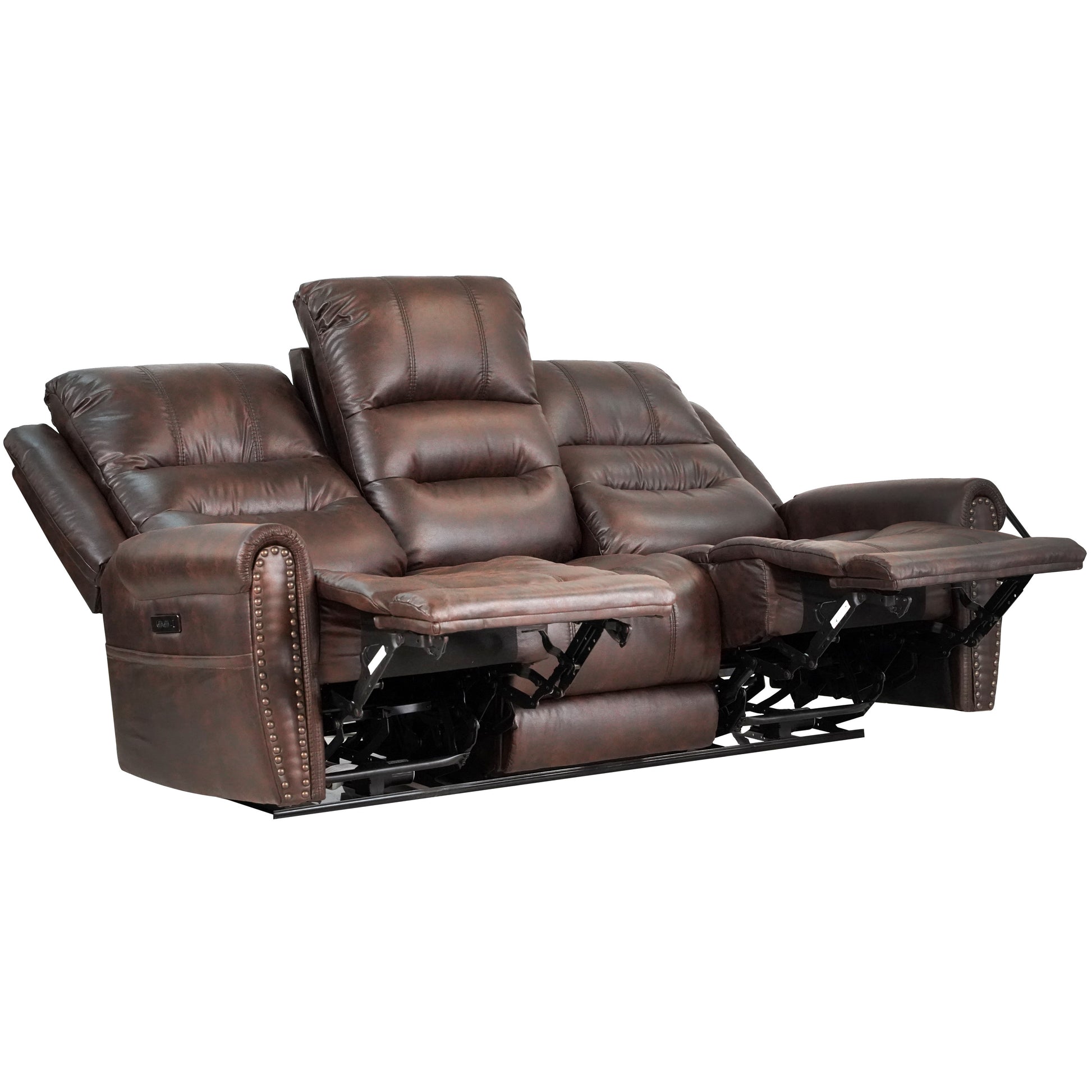 Slora Leather Gel Brown Power Reclining 81.5" Sofa With Power Headrest and Dropdown Center Table ( Sofa ) House to Home Furnishings LLC