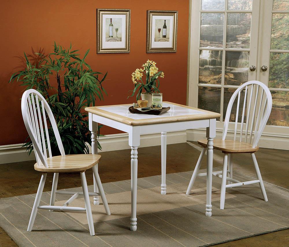 Country Natural Brown Dining Table with White Tile Top Coaster Z2 Premium