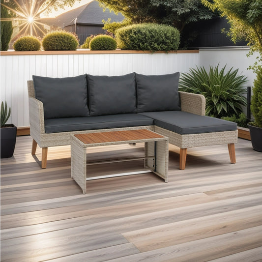 3 Piece Patio Sectional Wicker Rattan Outdoor Furniture Sofa Set Natural Yellow Wicker + Dark Grey Cushion House to Home Furnishings LLC