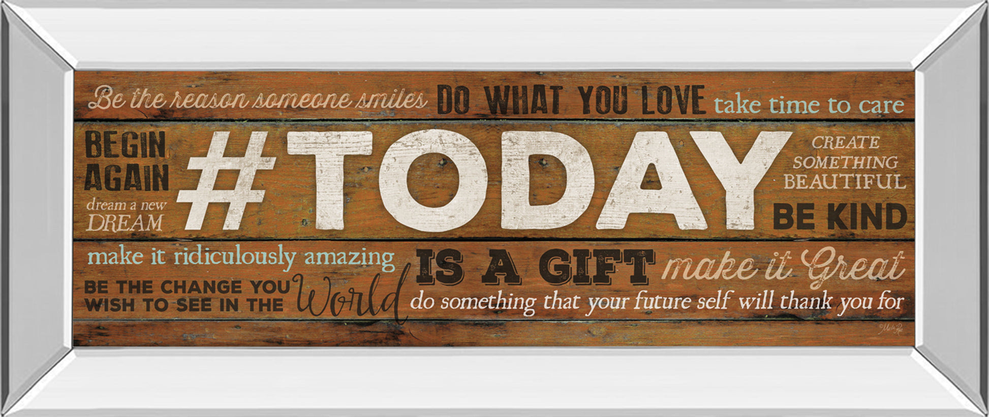 Today Is A Gift By Marla Rae Motivational - Mirror Framed Print Wall Art - Dark Brown Classy Art