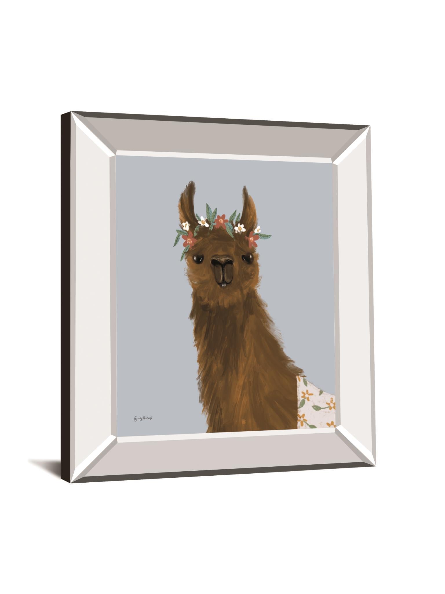 Delightful Alpacas II By Becky Thorns - Mirror Framed Print Wall Art - Light Brown Classy Art