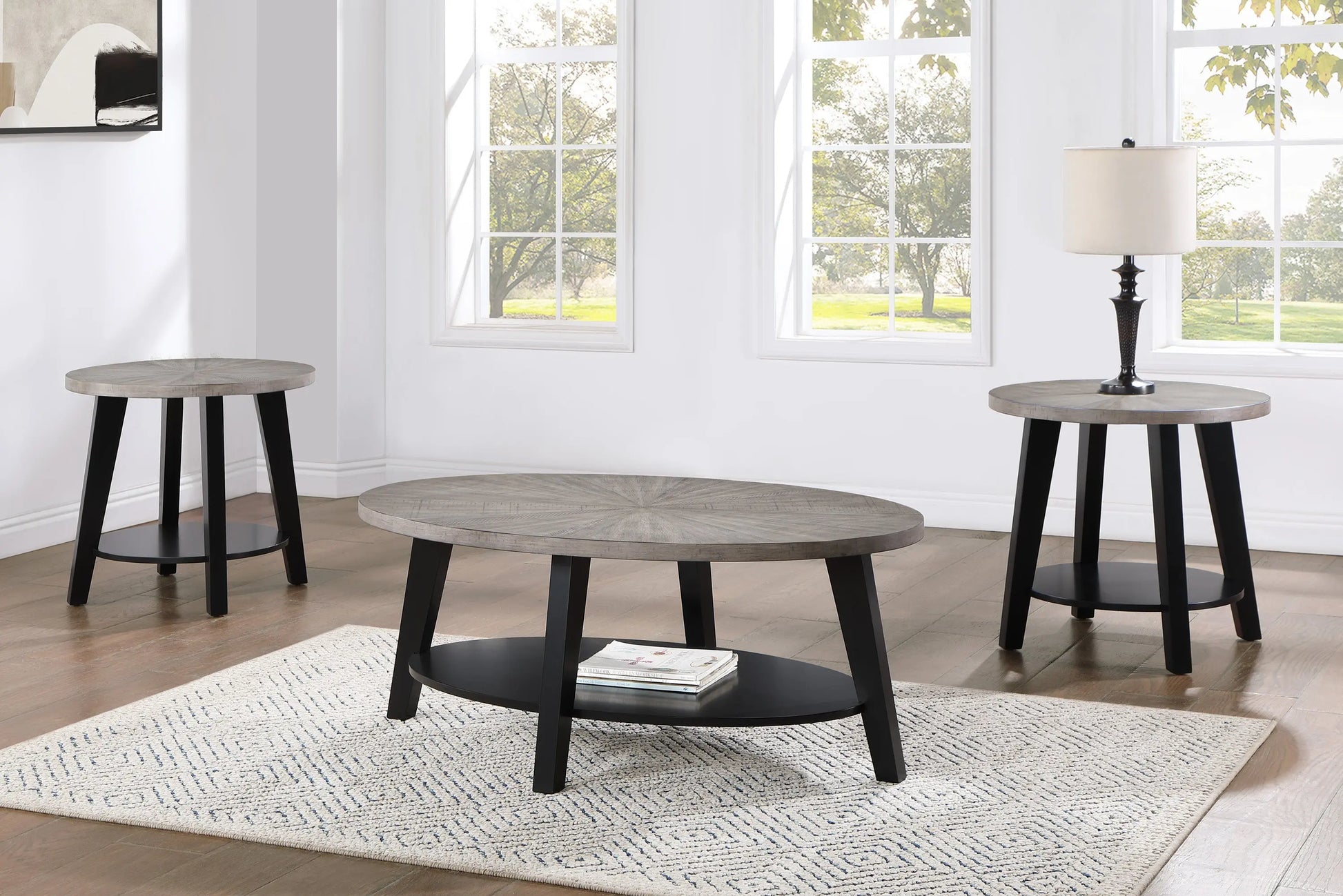 Mathis Gray/Black 3-Piece Coffee Table Set Crown Mark