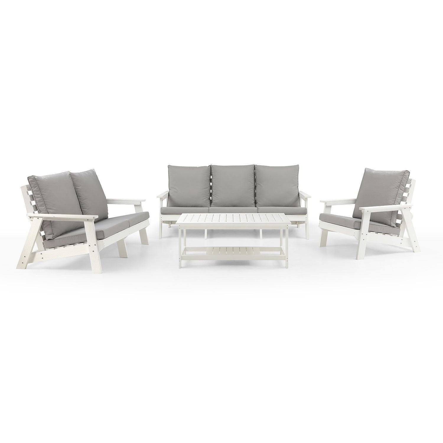 4-Piece Conversation Patio Set, HIPS Weather Resistance Outdoor Sofa and Coffee Table, White/Grey ***(FREE SHIPPING)*** House to Home Furnishings LLC