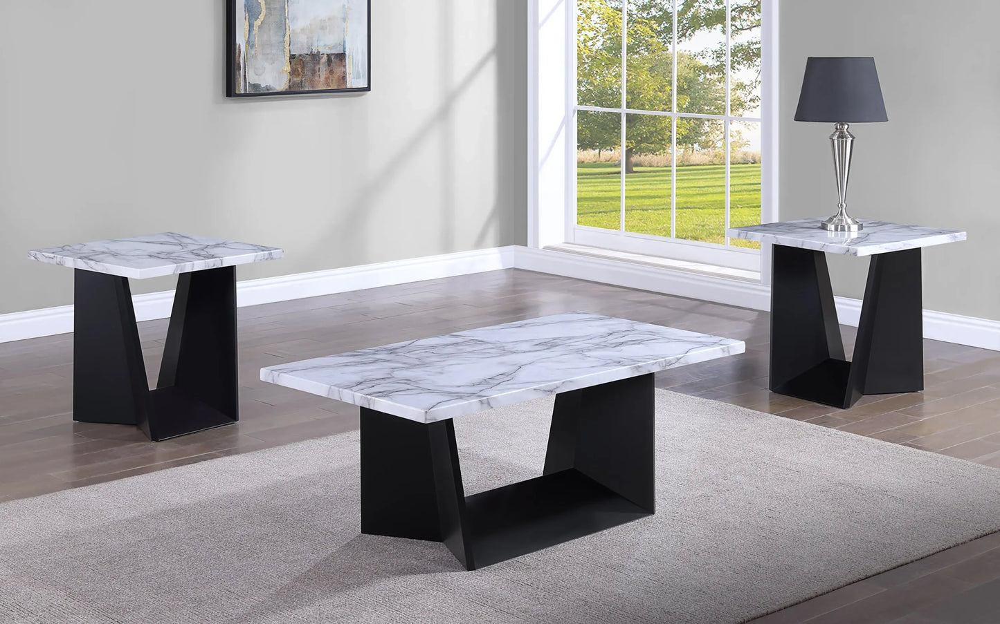 Adea Black/White Marble-Top 3-Piece Coffee Table Set Crown Mark