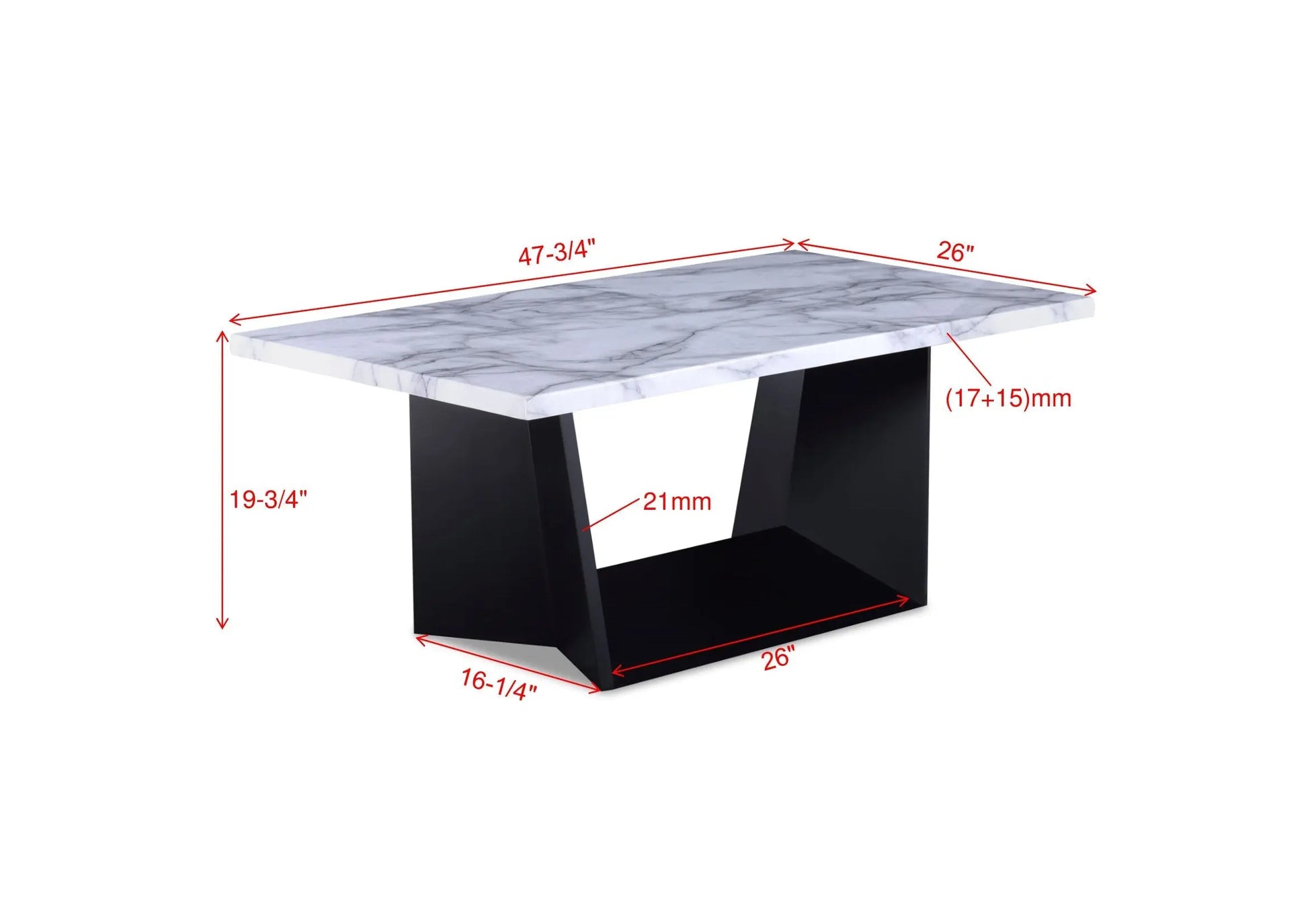 Adea Black/White Marble-Top 3-Piece Coffee Table Set Crown Mark