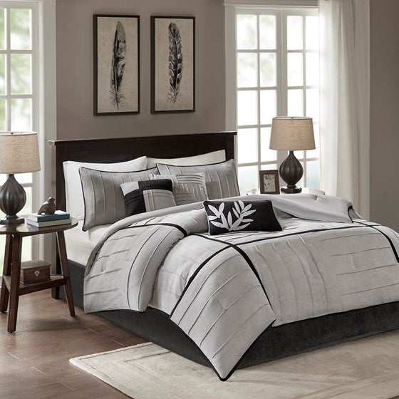 7 Piece Comforter Set Grey Cal King Olliix.com