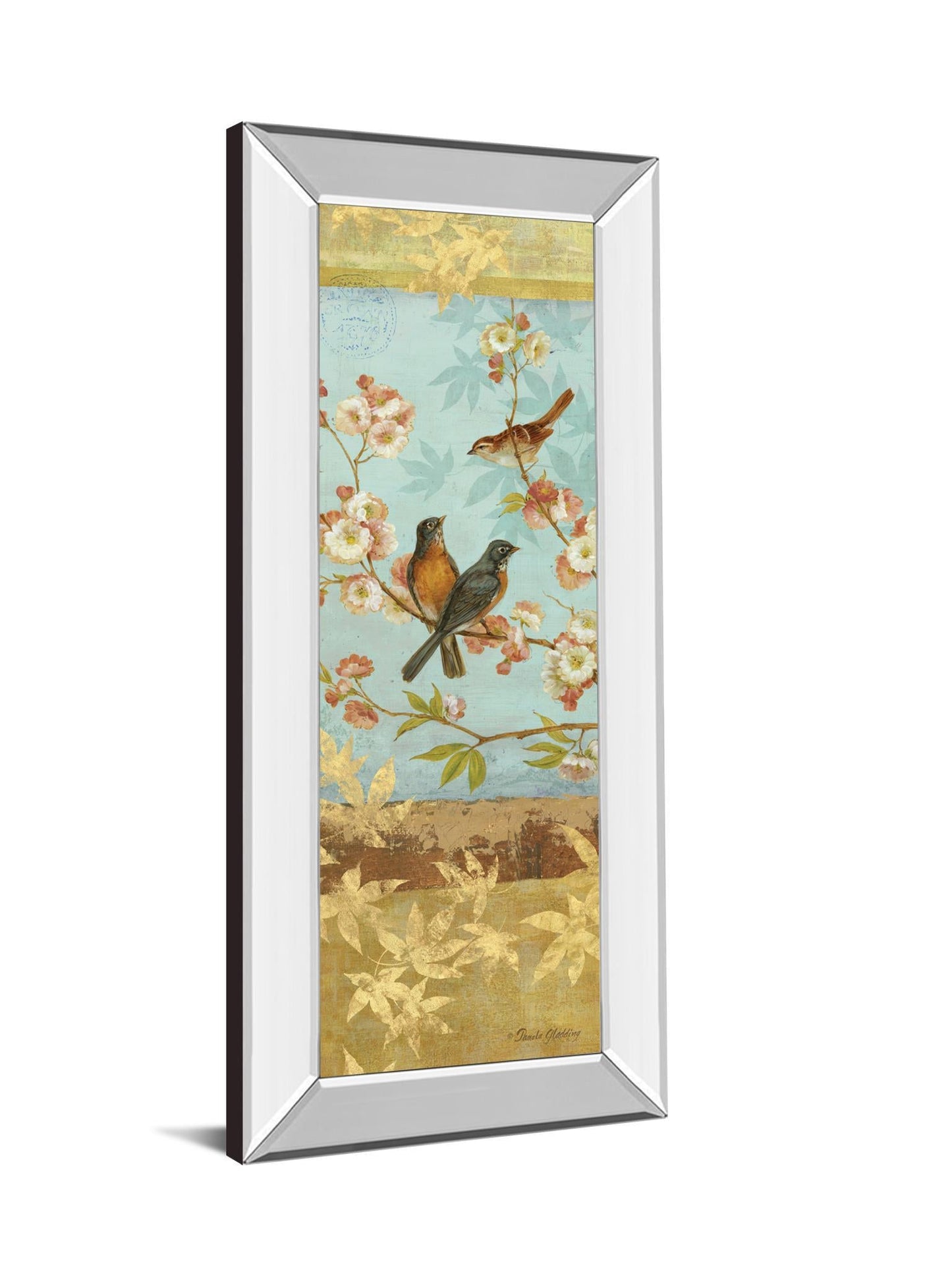 Robins & Blooms Panel By Pamela Gladding - Mirror Framed Print Wall Art - Blue Classy Art