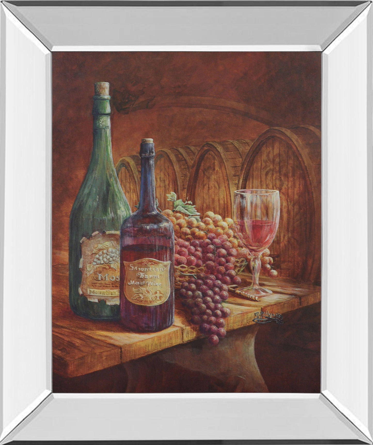 Vintage Wine IV - Mirror Framed Print Wall Art - Dark Brown Classy Art