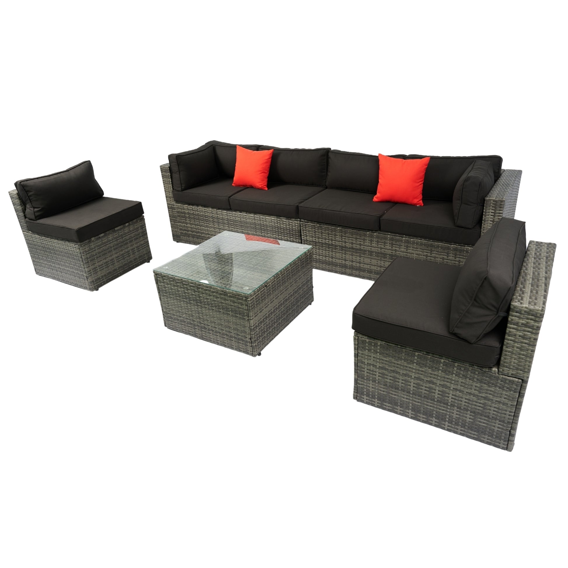 5 Pieces PE Rattan sectional Outdoor Furniture Cushioned U Sofa set with 2 Pillow Grey wicker + Black Cushion House to Home Furnishings LLC