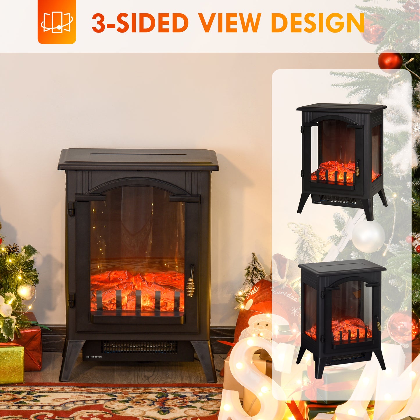 23" Electric Fireplace Heater, Fire Place Stove with Realistic LED Flames and Logs and Overheating Protection, 750W/1500W, Black House to Home Furnishings LLC