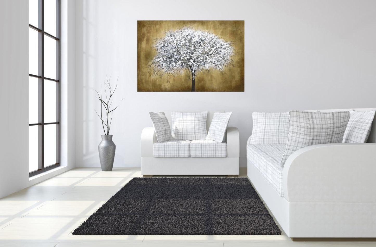 Tempered Glass Plus Foil Blooming Tree - Light Brown Classy Art