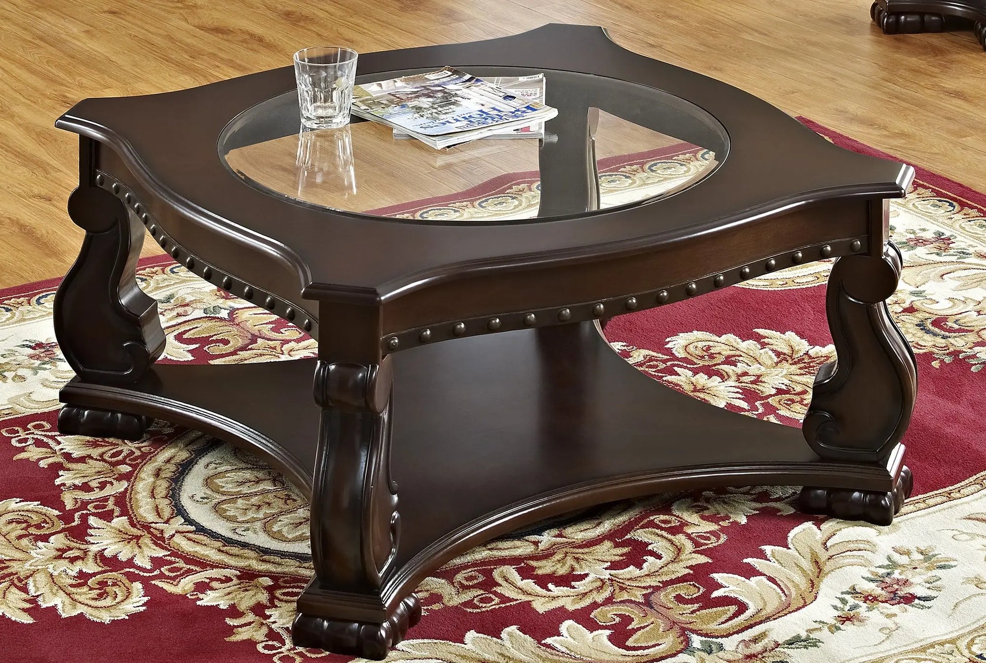 Madison Brown Wood Coffee Table with Casters Crown Mark