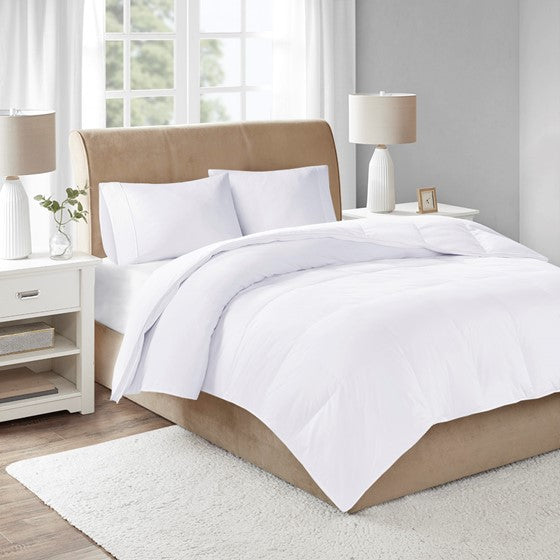 300 Thread Count Cotton Sateen White Down Comforter with 3M Scotchgard White King Olliix.com