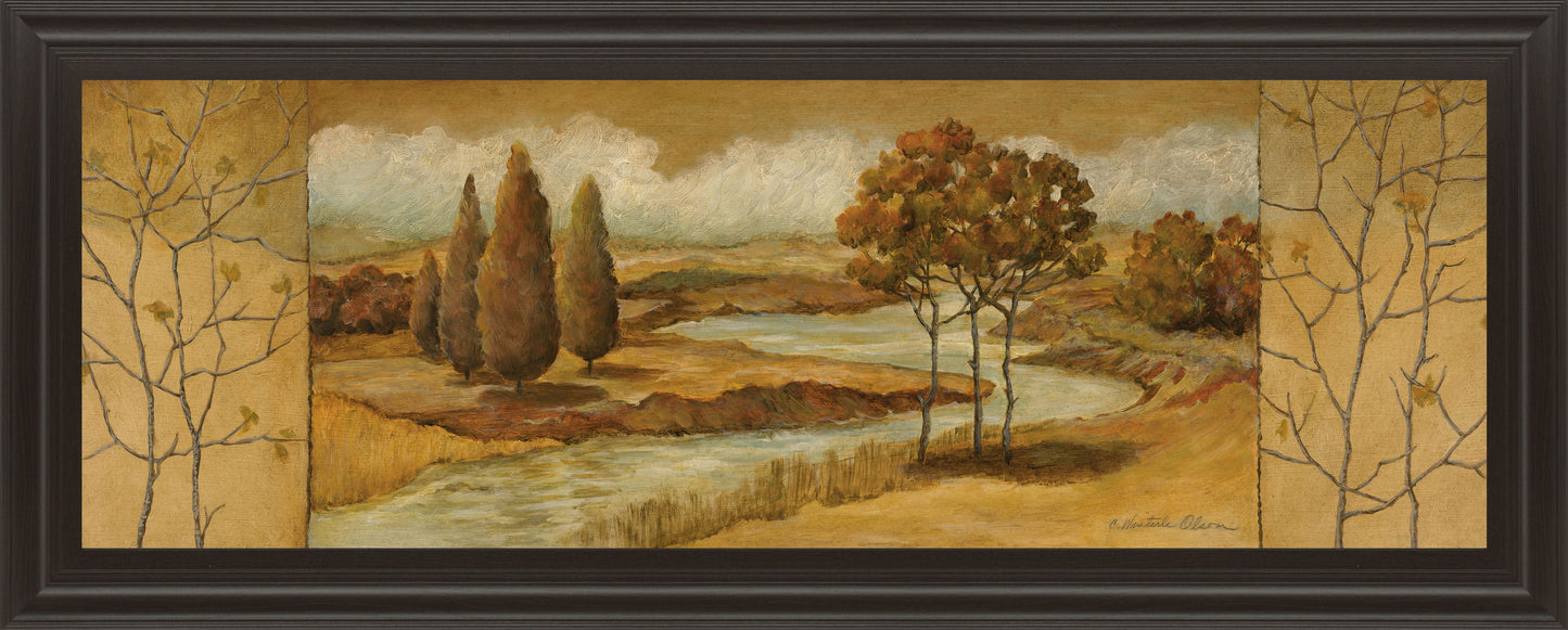 River Scene I - Framed Print Wall Art - Dark Brown Classy Art