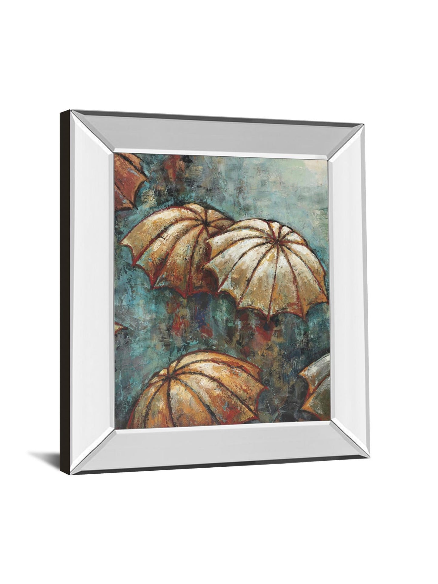 Umbrellas By Heath - Mirror Framed Print Wall Art - Blue Classy Art