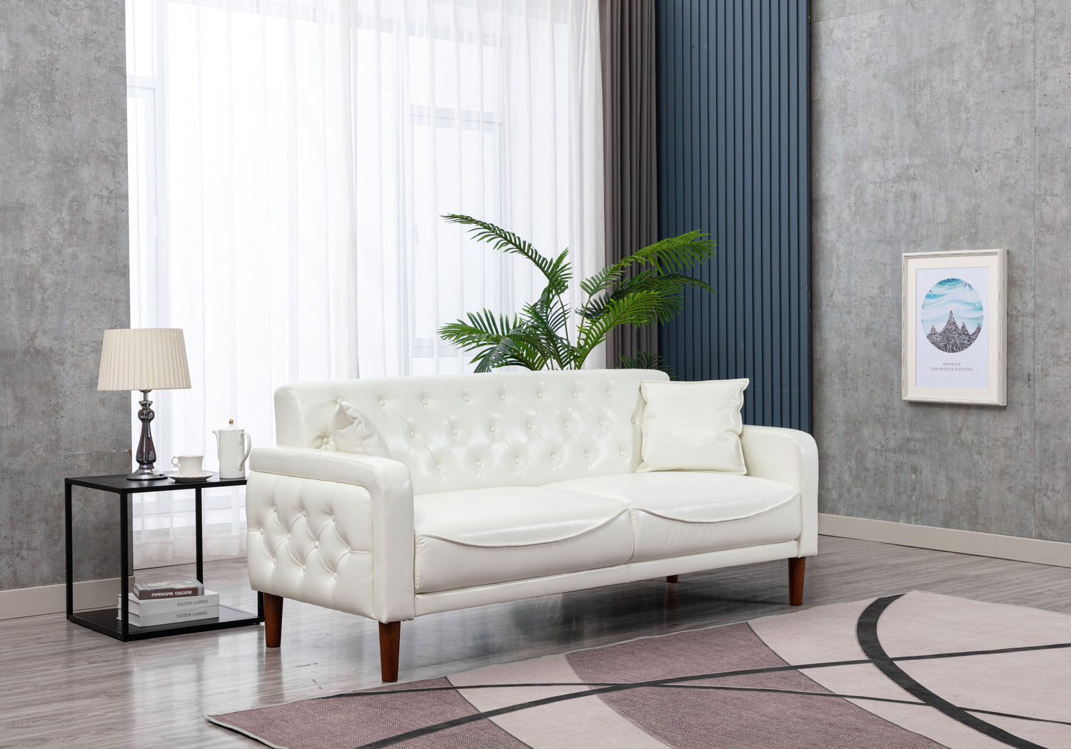 2047 Ivory Tufted Faux Leather Sofa House to Home Furnishings LLC