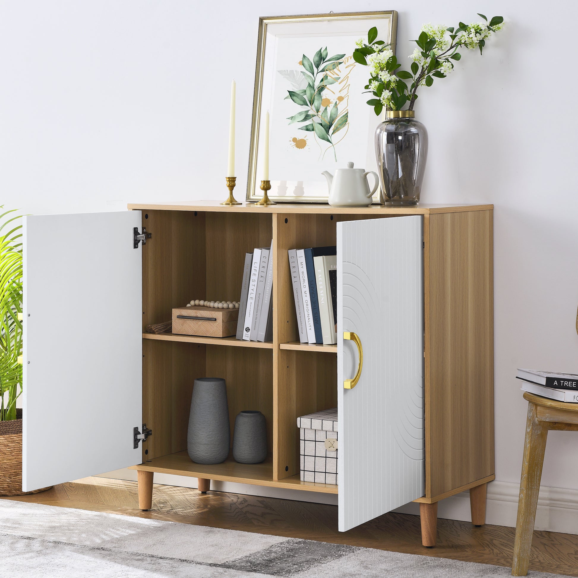 Most comfortable storage cabinet with doors and shelves, modern MDF feature cabinet with adjustable shelves, freestanding sideboard buffet cabinet for kitchen dining room living room hallway, House to Home Furnishings LLC