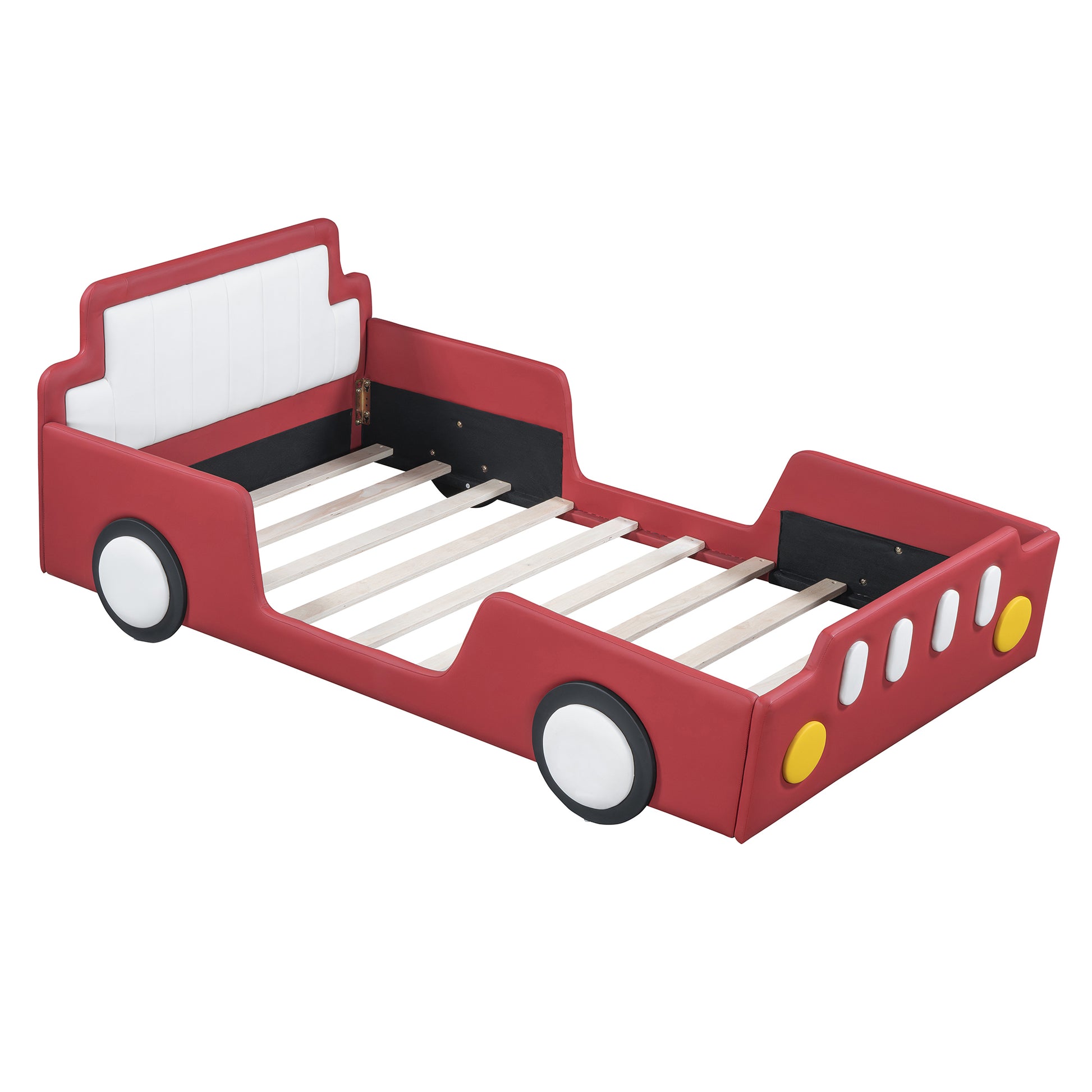 Twin Size Race Car-Shaped Platform Bed with Wheels,Red House to Home Furnishings LLC