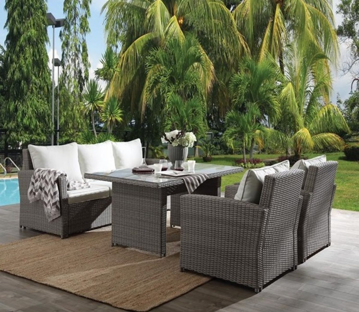 Acme Tahan 4Pc Patio Set in 2-Tone Gray Wicker 45070 ACME East