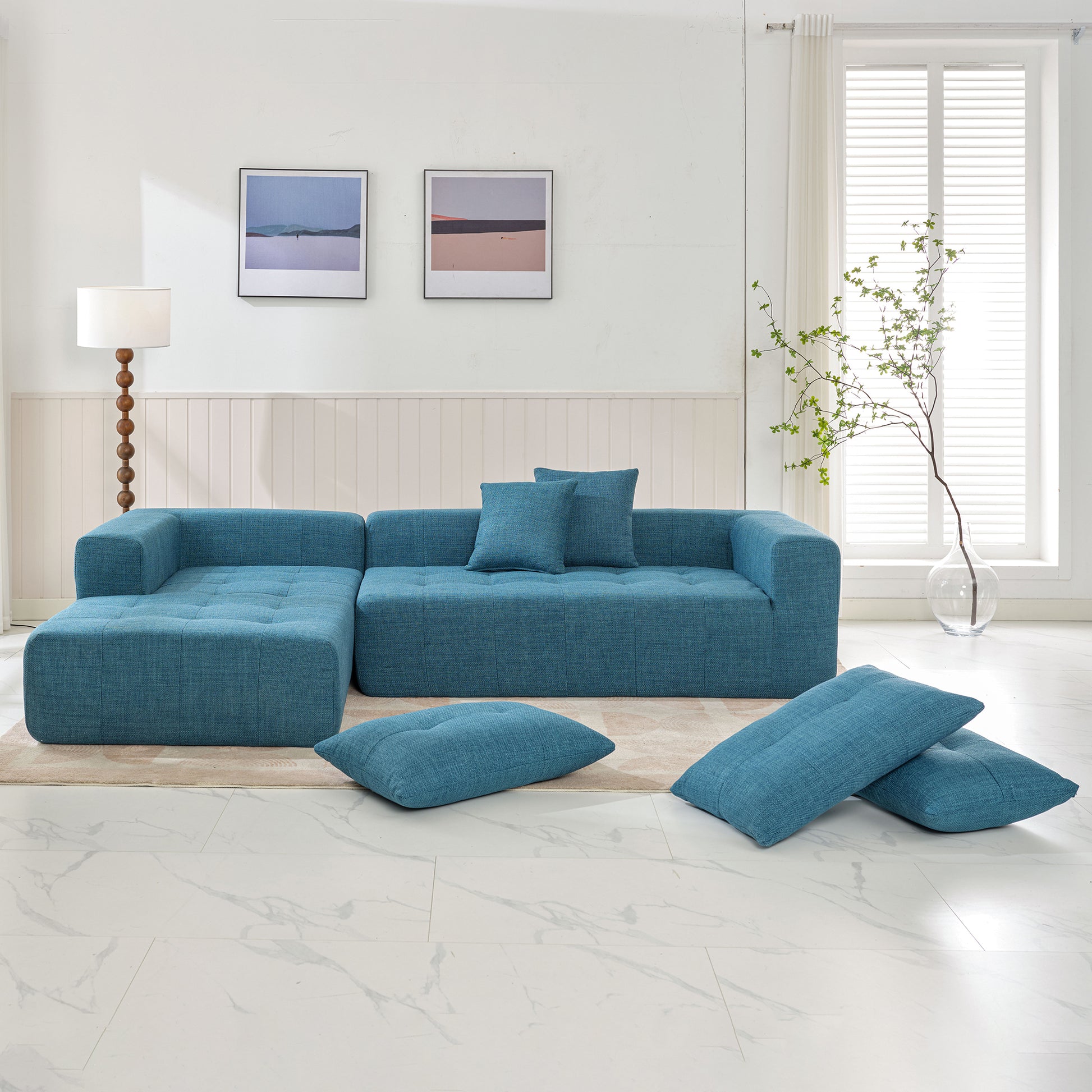 110x69" Modular Sectional Living Room Sofa Set, Modern Minimalist Style Couch, Installation-free sofa, Upholstered Sleeper Sofa for Living Room, Bedroom, Salon, 2 PC Free Combination, L-Shape, Linen House to Home Furnishings LLC