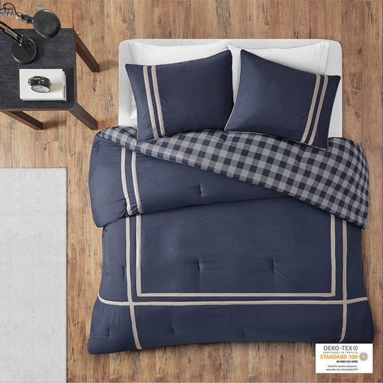 Reversible Comforter Set Navy Full/Queen Olliix.com