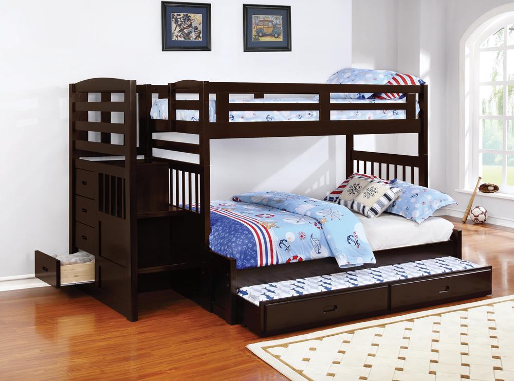 Dublin Traditional Cappuccino Twin-over-Full Bunk Bed Coaster Z2 Premium