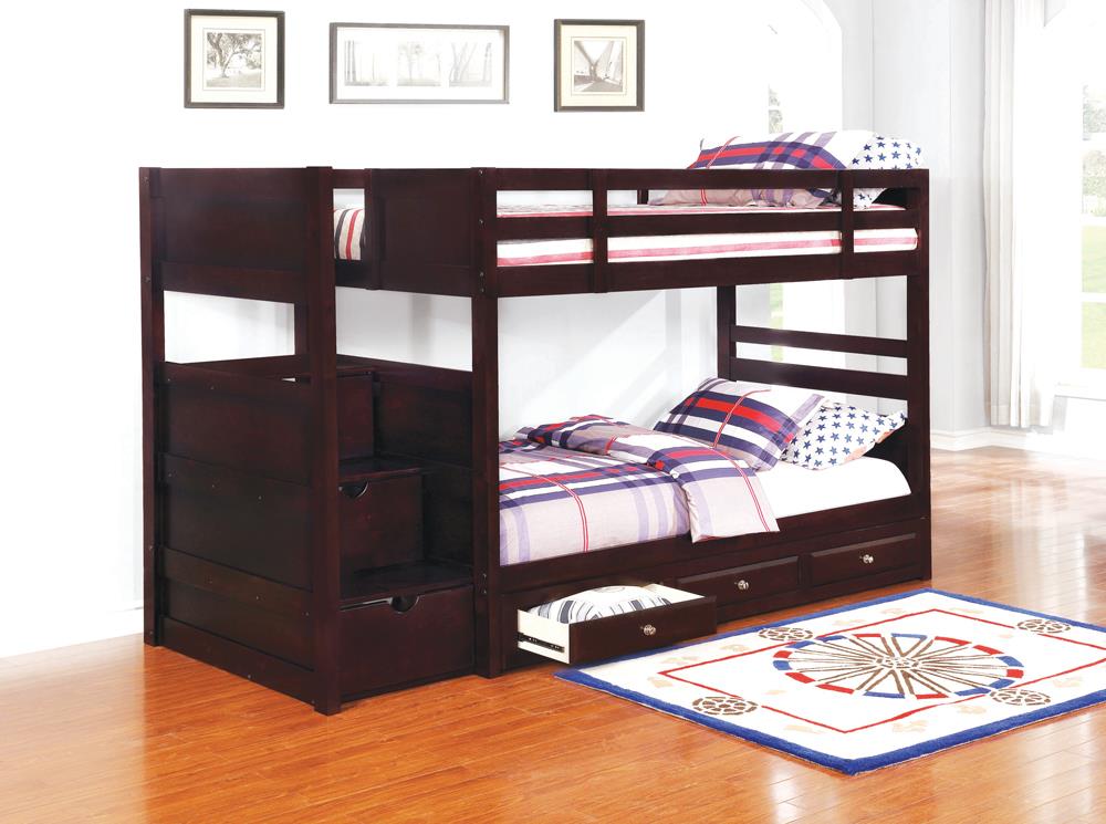 Elliott Transitional Cappuccino Twin-over-Twin Bunk Bed Coaster Z2 Premium