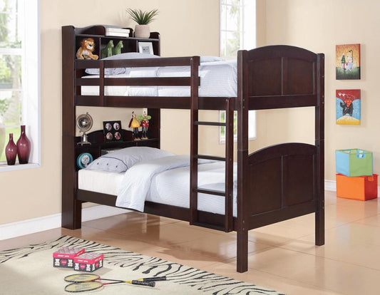 Parker Transitional Cappuccino Twin-over-Twin Bookcase Bunk Bed Coaster Z2 Premium