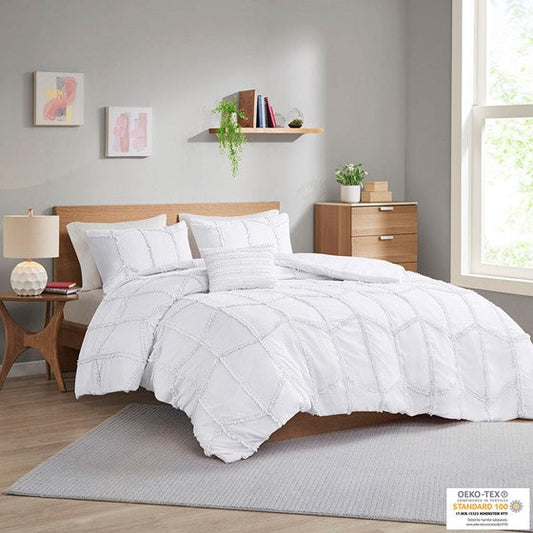 Ruffle Duvet Cover Set White Full/Queen Olliix.com