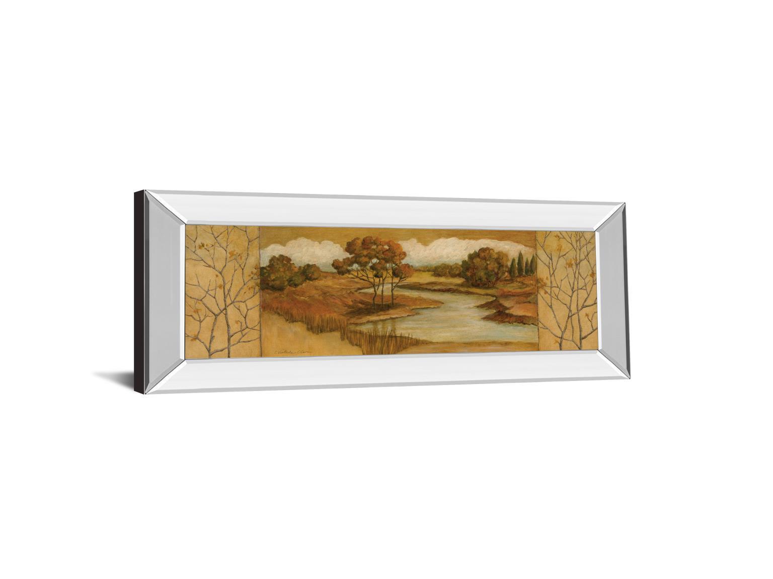 River Scene II - Mirror Framed Print Wall Art - Dark Brown Classy Art