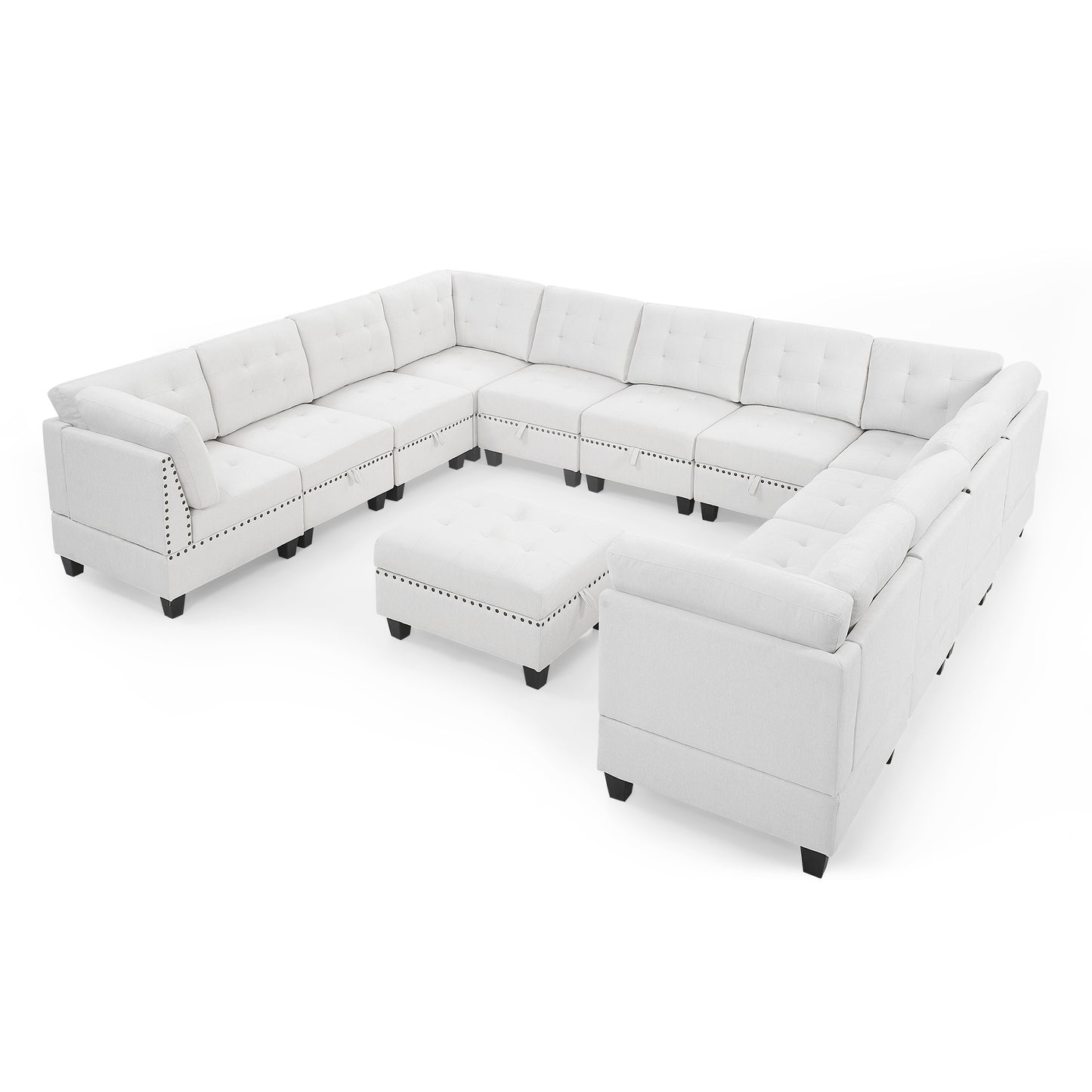 U shape Modular Sectional Sofa,DIY Combination,includes Seven Single Chair, Four Corner and One Ottoman,Ivory House to Home Furnishings LLC