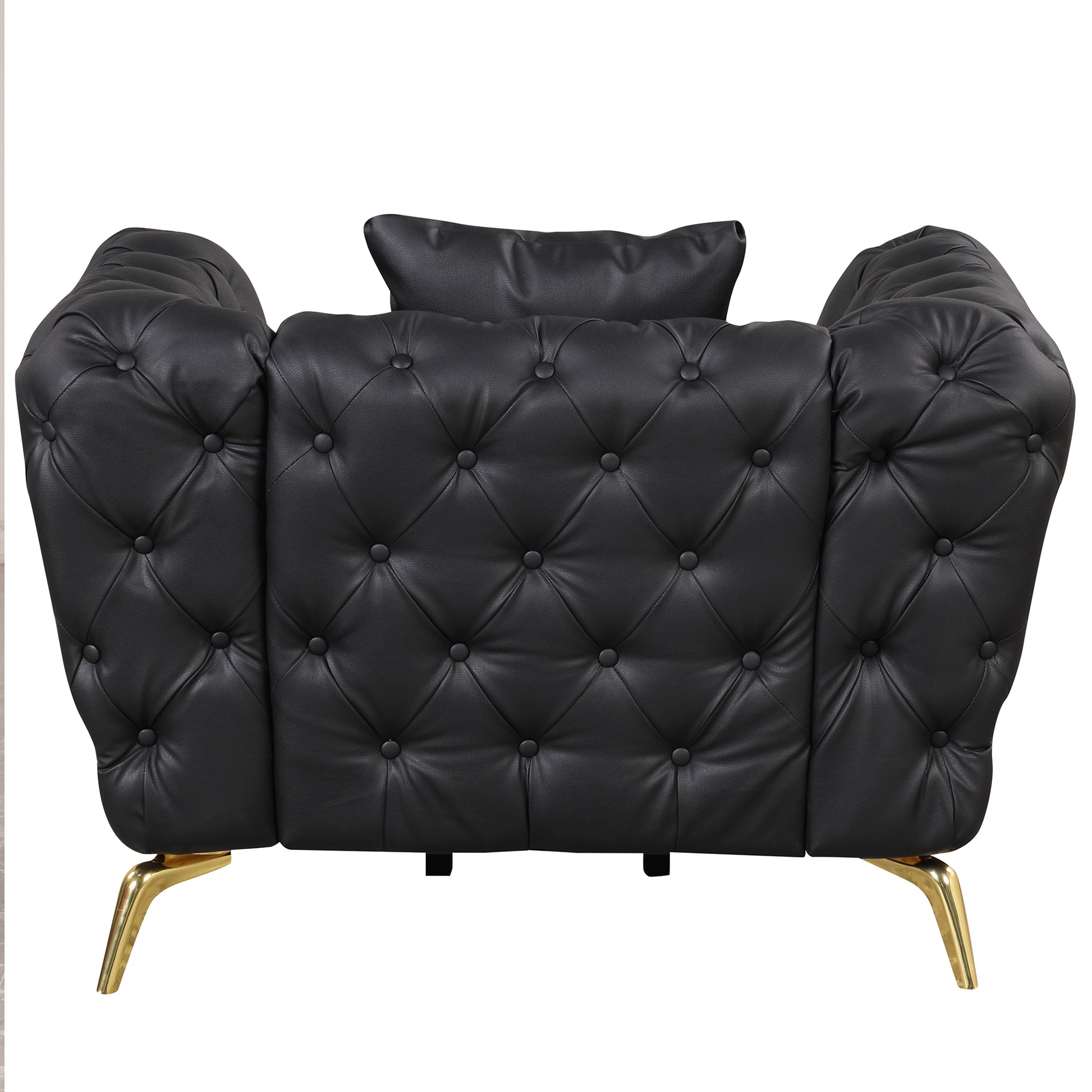 44" Modern Tufted Accent Sofa Chair PU Upholstered Sofa with Sturdy Metal Legs, Button Tufted Back, Single Sofa Chair for Living Room,Apartment,Home Office, Black House to Home Furnishings LLC