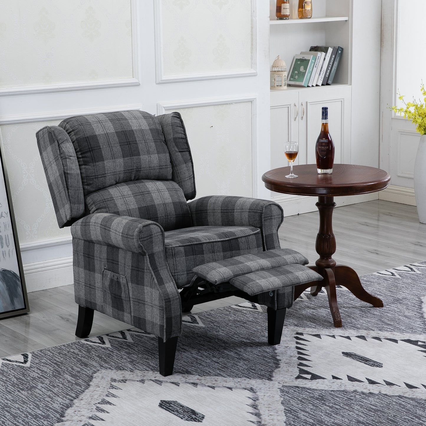 Vintage Armchair Sofa Comfortable Upholstered leisure chair / Recliner Chair for Living Room(Grey Check) House to Home Furnishings LLC