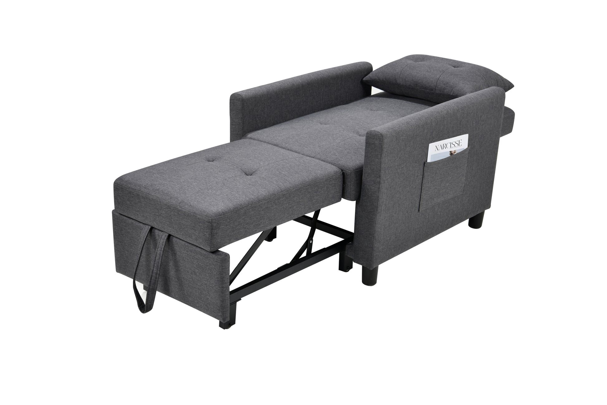 Single Sofa Bed with Pullout Sleeper, Convertible Folding Futon Chair, Lounge Chair Set with 1pc Lumbar pillow, Drak Gray color fabric House to Home Furnishings LLC