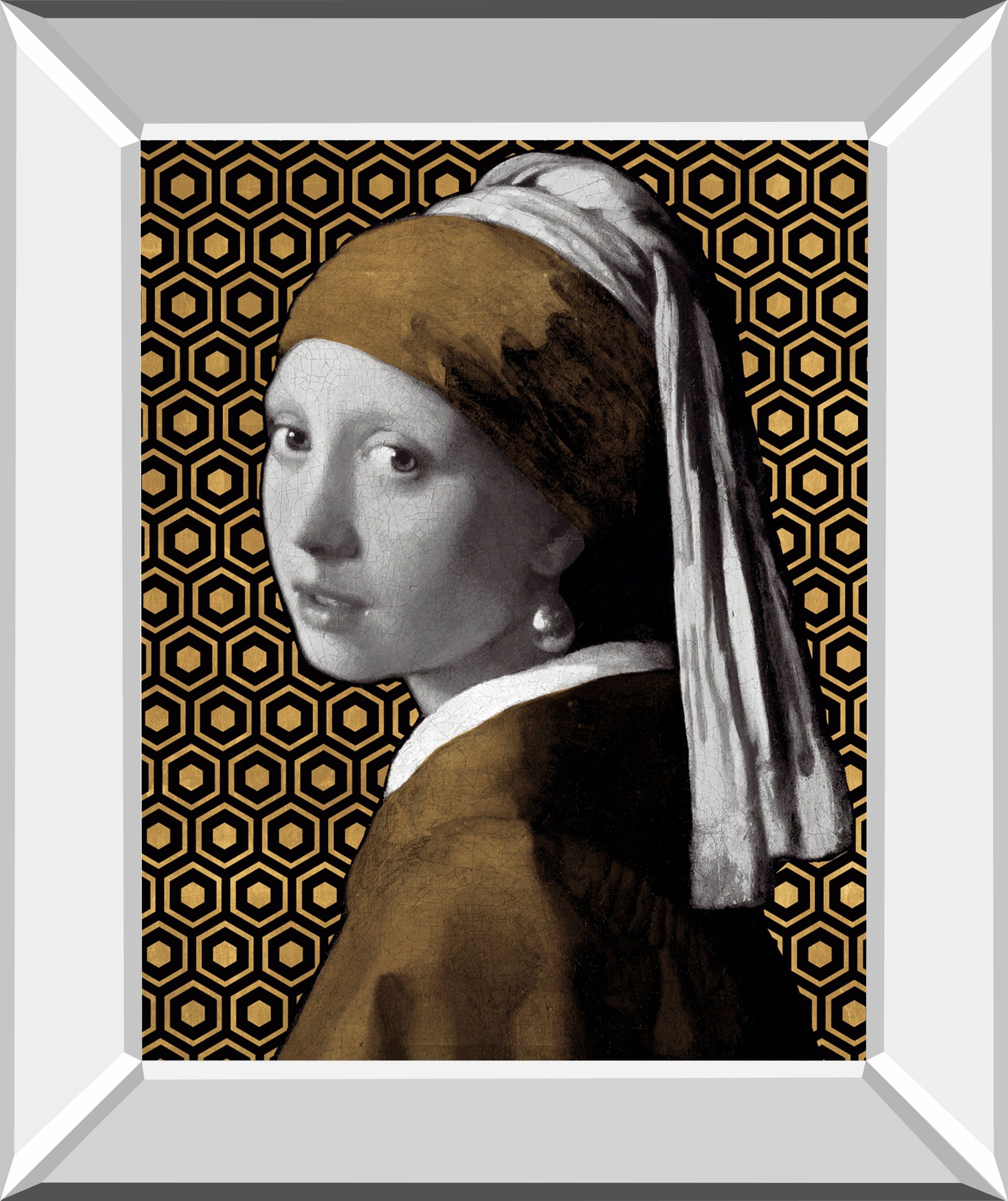 Gilded Earring (After Jan Vermeer) By Eccentric Accents - Mirror Framed Print Wall Art - Dark Brown Classy Art