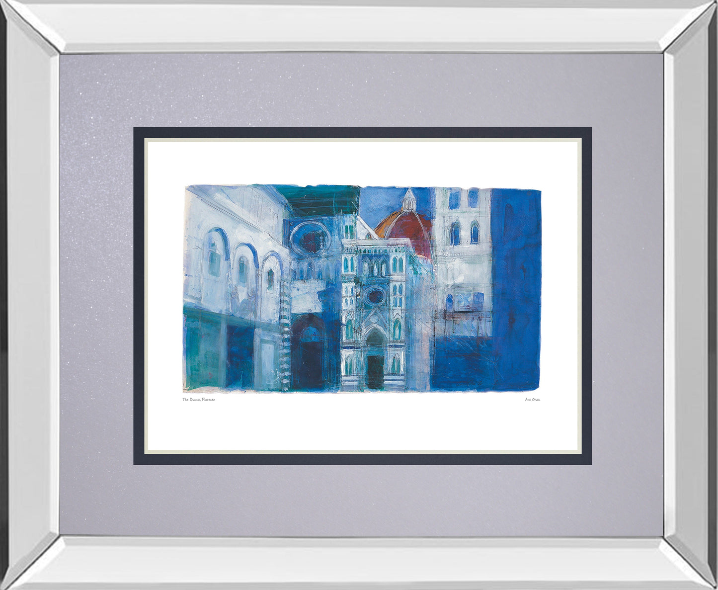 The Duomo, Florence By Ann Oram - Mirror Framed Print Wall Art - Blue Classy Art