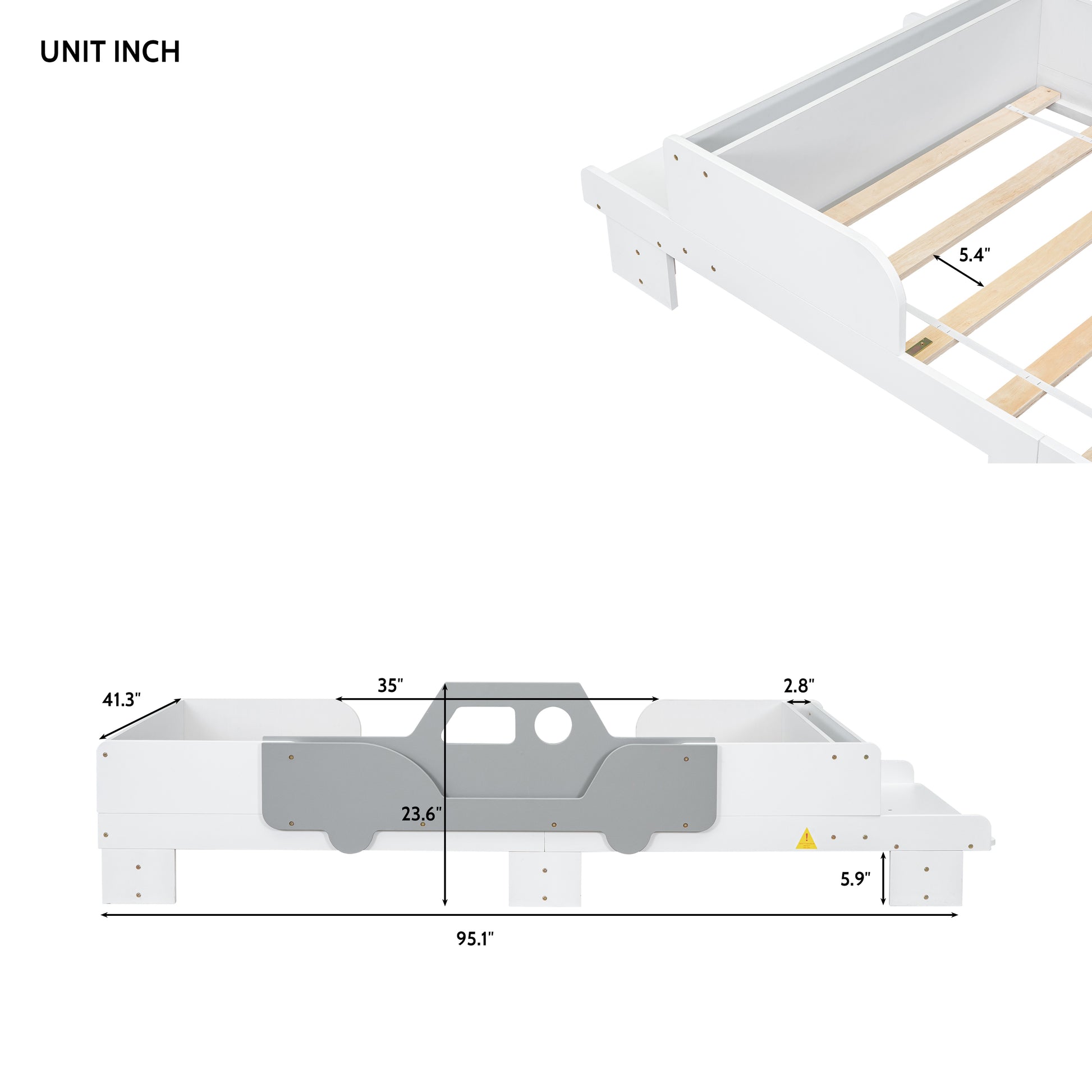 Car-Shaped Twin Wood Bed with Bench,White House to Home Furnishings LLC