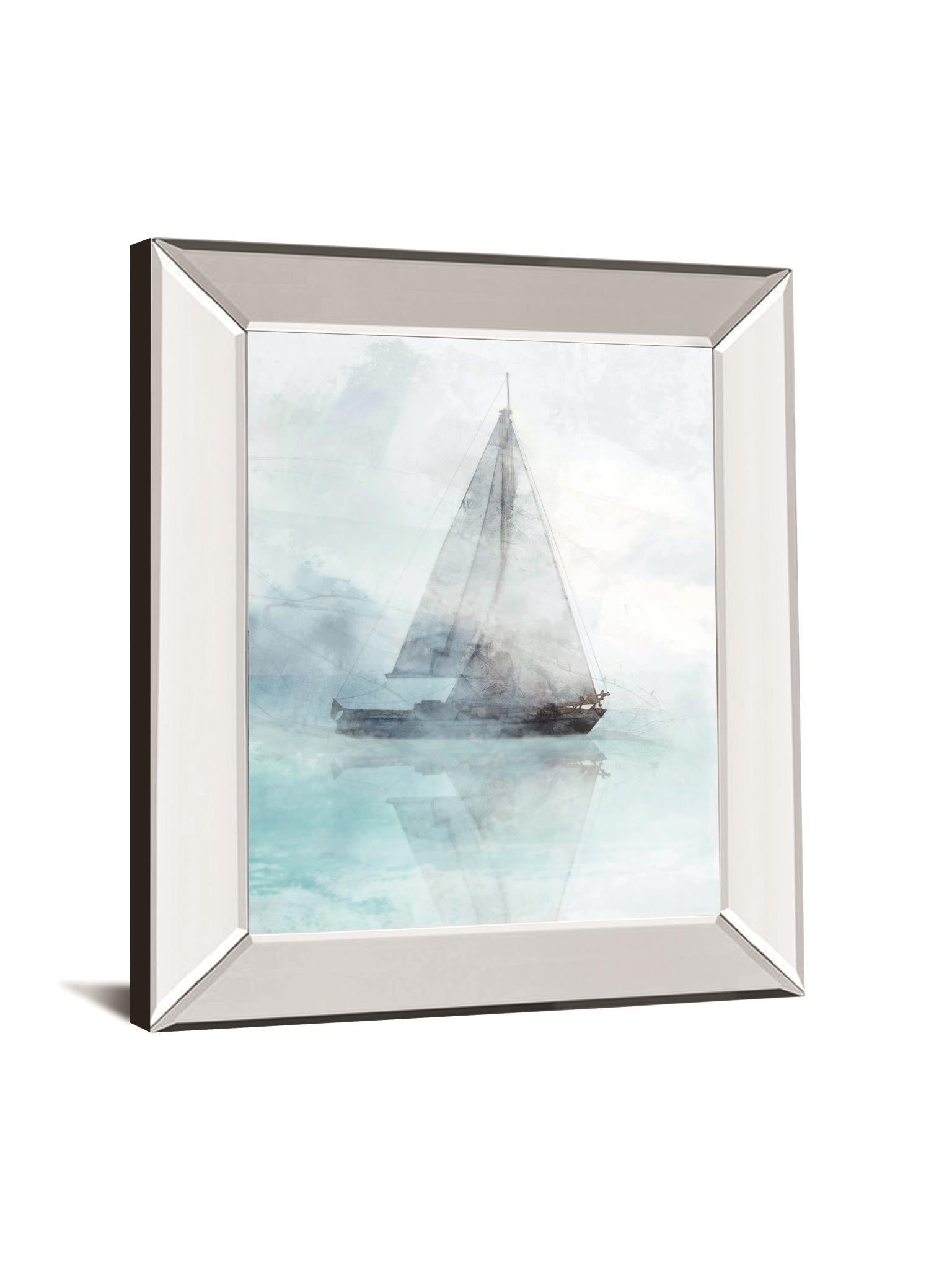 Sailing Boat I By Ken Roko - Mirror Framed Print Wall Art - Light Blue Classy Art