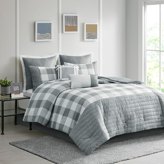 8 Piece Comforter Set Grey Cal King Olliix.com