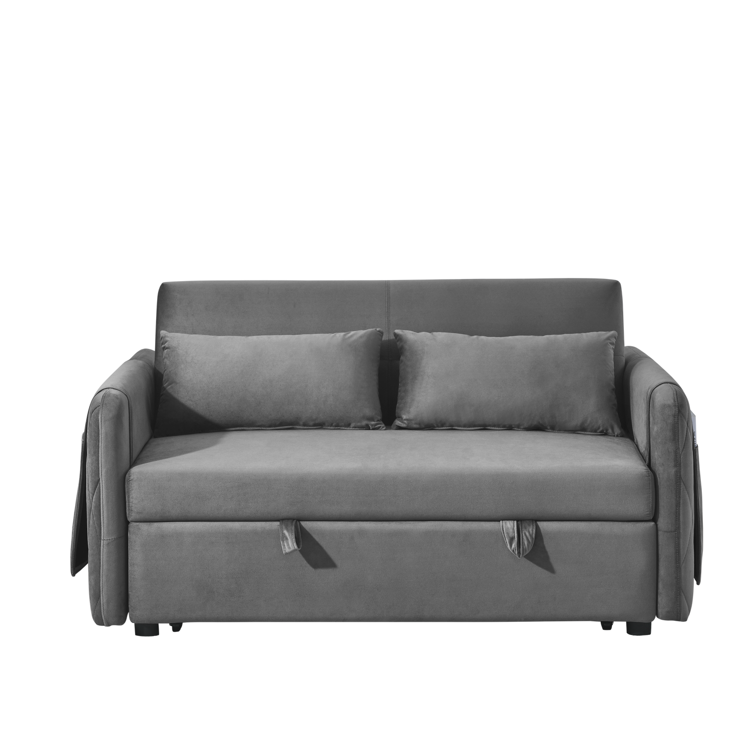 55" Modern Convertible Sofa Bed with 2 Detachable Arm Pockets, Velvet Loveseat Sofa with Pull Out Bed, 2 Pillows and Living Room Adjustable Backrest, Grid Design Armrests House to Home Furnishings LLC