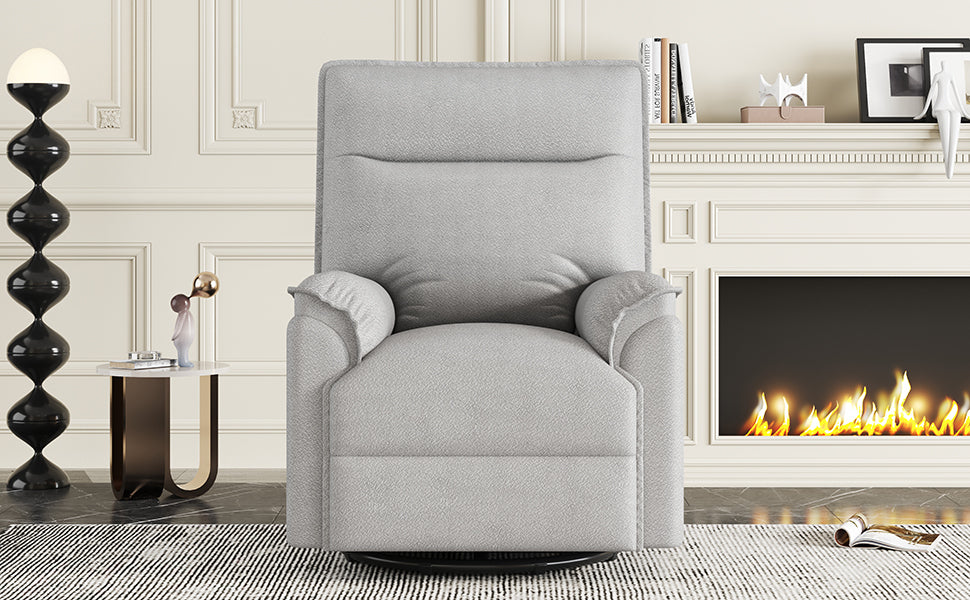 360° Degree Swivel Upholstered Manual Recliner Chair Theater Recliner Sofa Nursery Glider Rocker for Living Room, Grey House to Home Furnishings LLC