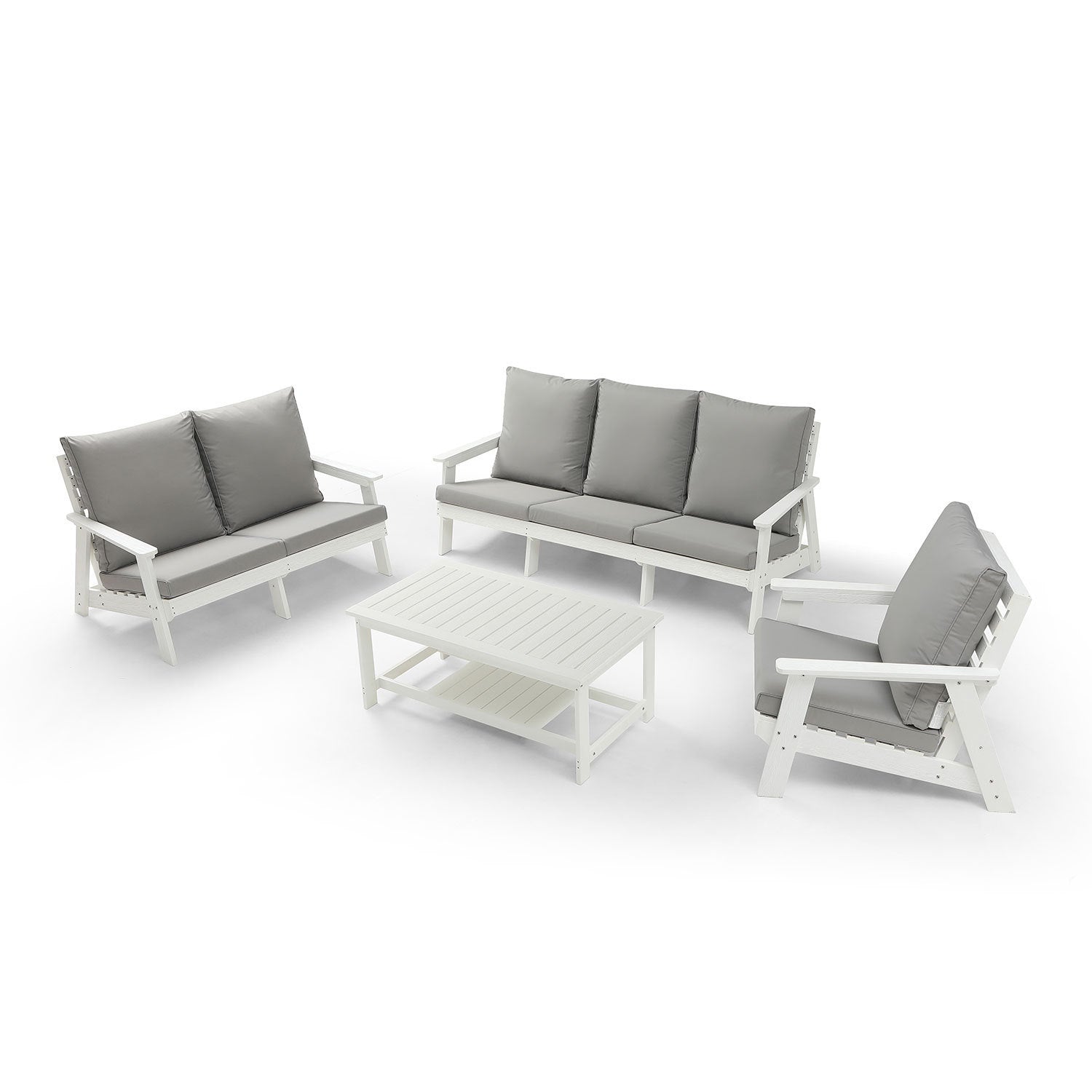 4-Piece Conversation Patio Set, HIPS Weather Resistance Outdoor Sofa and Coffee Table, White/Grey ***(FREE SHIPPING)*** House to Home Furnishings LLC