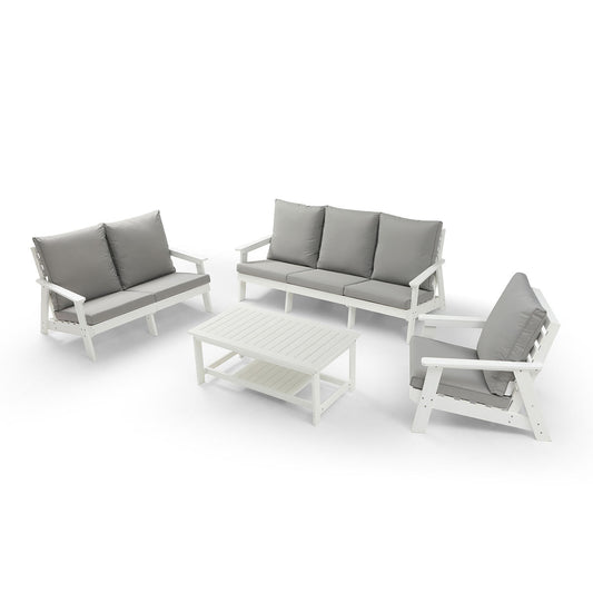 4-Piece Conversation Patio Set, HIPS Weather Resistance Outdoor Sofa and Coffee Table, White/Grey ***(FREE SHIPPING)***