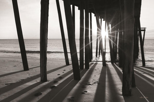 Framed Small - Sunrise At The Pier By Lori Deiter - Dark Gray Classy Art