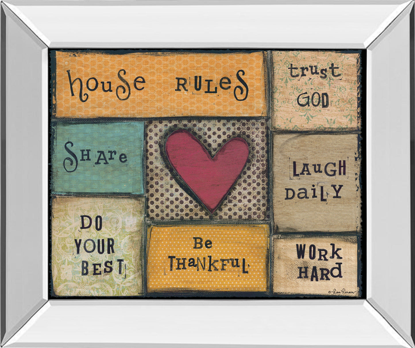 House Rules By Lisa Larson - Mirror Framed Print Wall Art - Dark Brown Classy Art