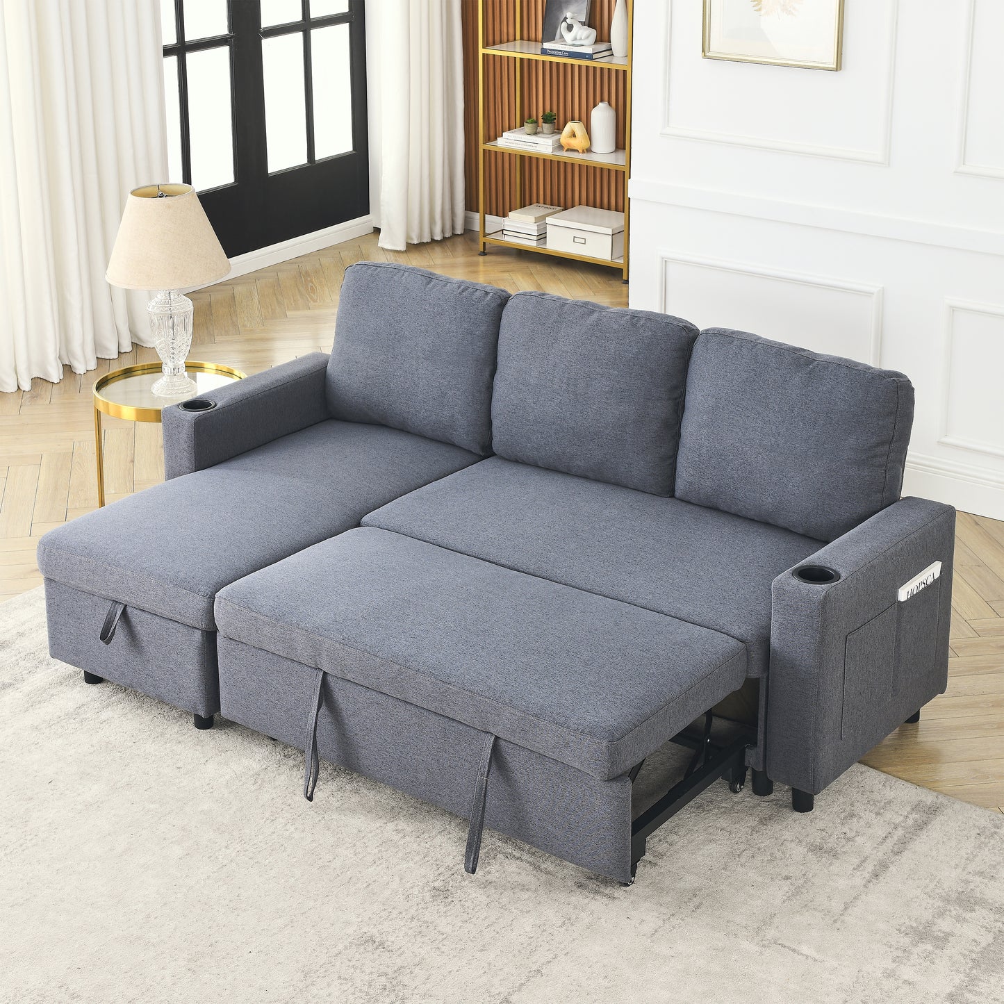 FX78.7"Comfortable Linen L-Shaped Combo Sofa Sofa Bed, Living Room Furniture Sets for Tight Spaces, Reversible Sleeper Combo Sofa with Pullout Bed,Reversible Sofa Bed for Living Room, Office, Apartmen House to Home Furnishings LLC